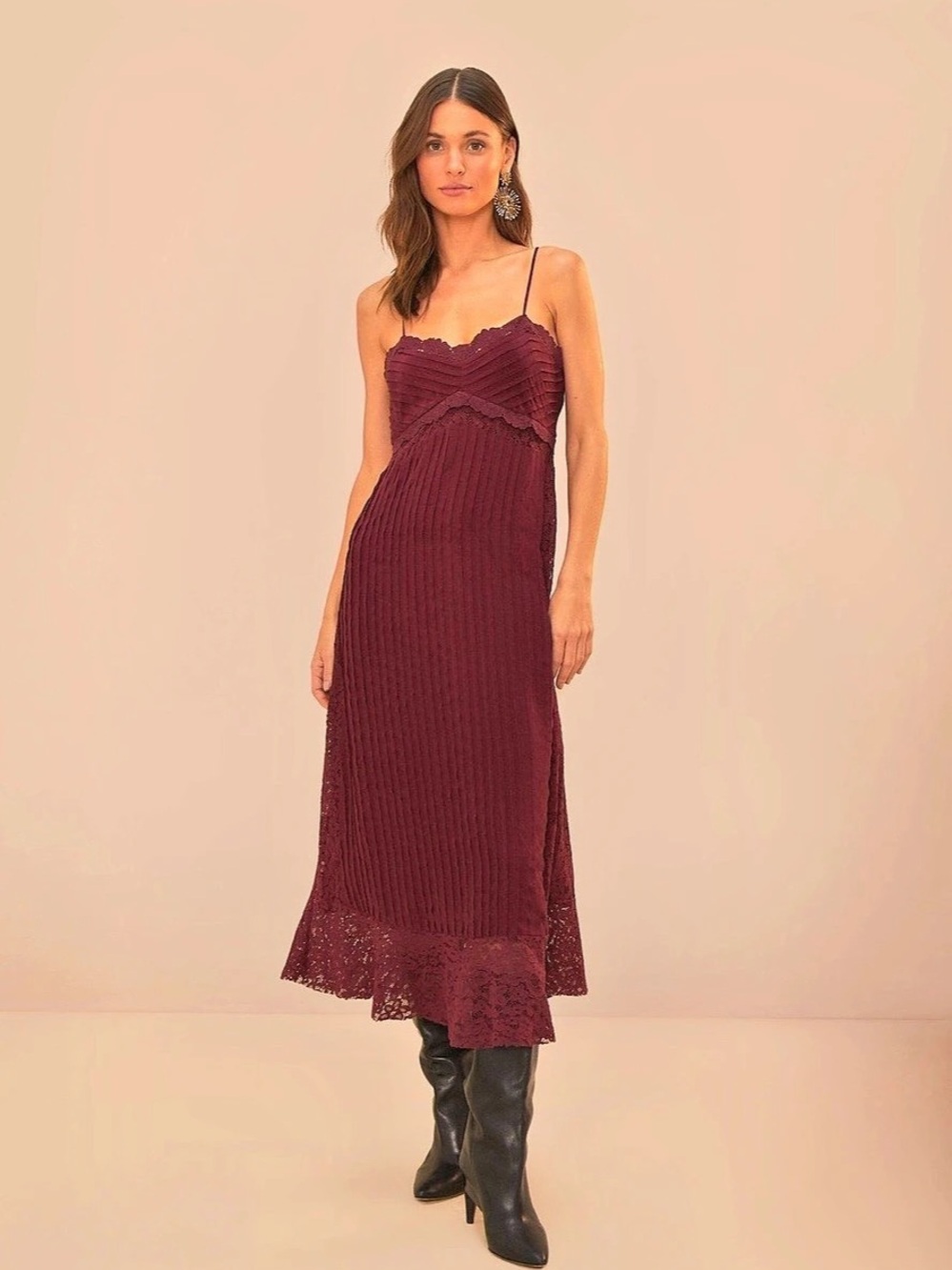 Farm Rio Lace Empire Waist Midi Cocktail Dress